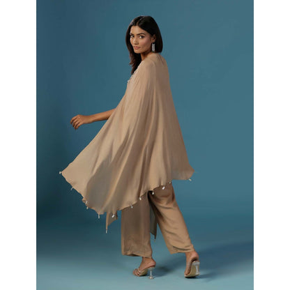 "Two Sisters" by Gyans Golden Shimmer Georgette Cape Nakshi Zardozi Kurta with Pant (Set of 2)