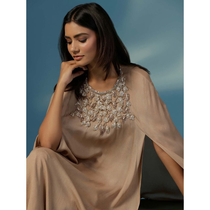 "Two Sisters" by Gyans Golden Shimmer Georgette Cape Nakshi Zardozi Kurta with Pant (Set of 2)