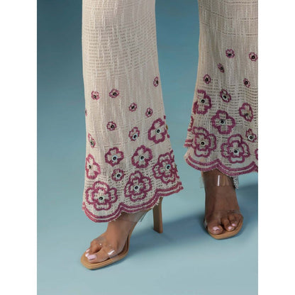 "Two Sisters" by Gyans Organic Jute Thread Embroidered Floral Work Co-Ord (Set of 2)