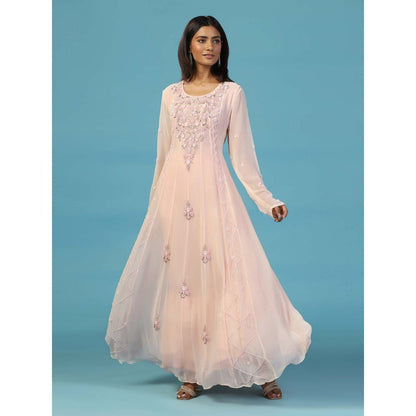 "Two Sisters" by Gyans Pink Georgette Anarkali Kurta With Churidar Pant and Dupatta (Set of 3)