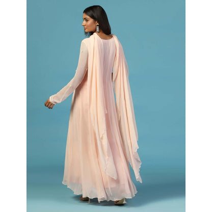 "Two Sisters" by Gyans Pink Georgette Anarkali Kurta With Churidar Pant and Dupatta (Set of 3)