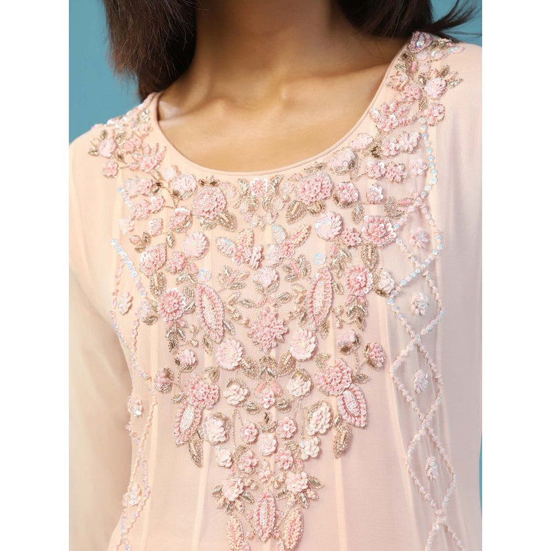 "Two Sisters" by Gyans Pink Georgette Anarkali Kurta With Churidar Pant and Dupatta (Set of 3)