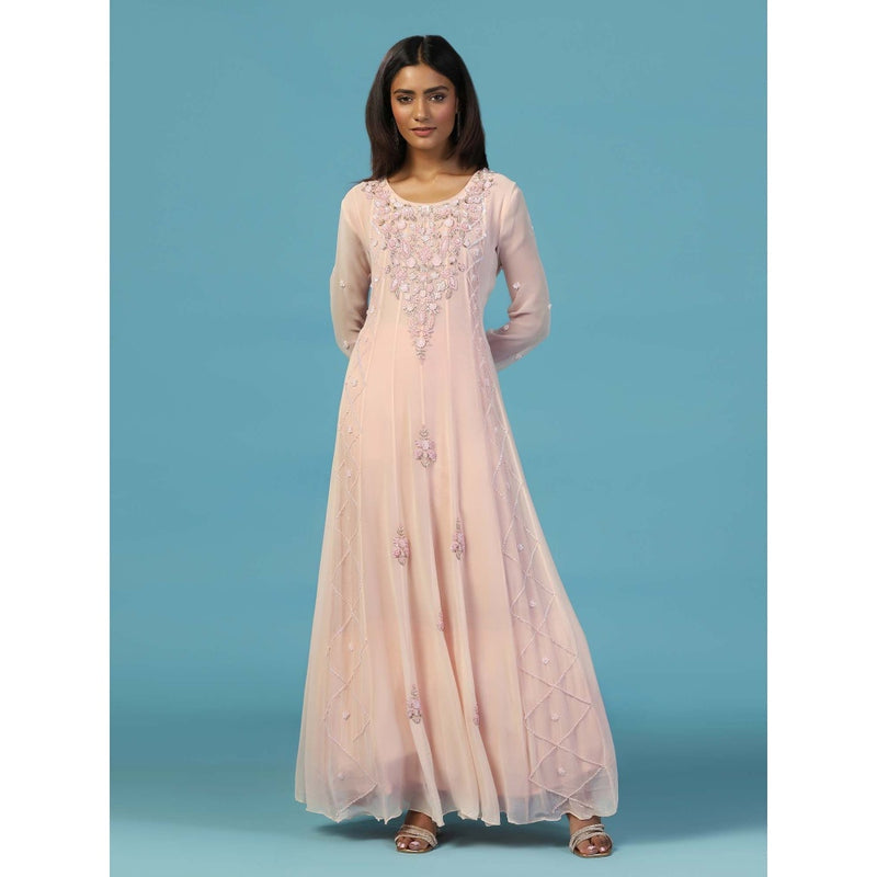 "Two Sisters" by Gyans Pink Georgette Anarkali Kurta With Churidar Pant and Dupatta (Set of 3)