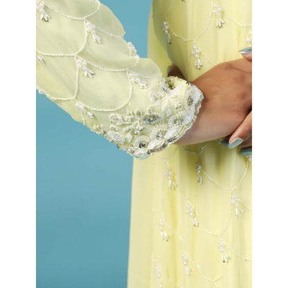 "Two Sisters" by Gyans Lemon Yellow Anarkali Kurta With Churidar Pant and Dupatta (Set of 3)