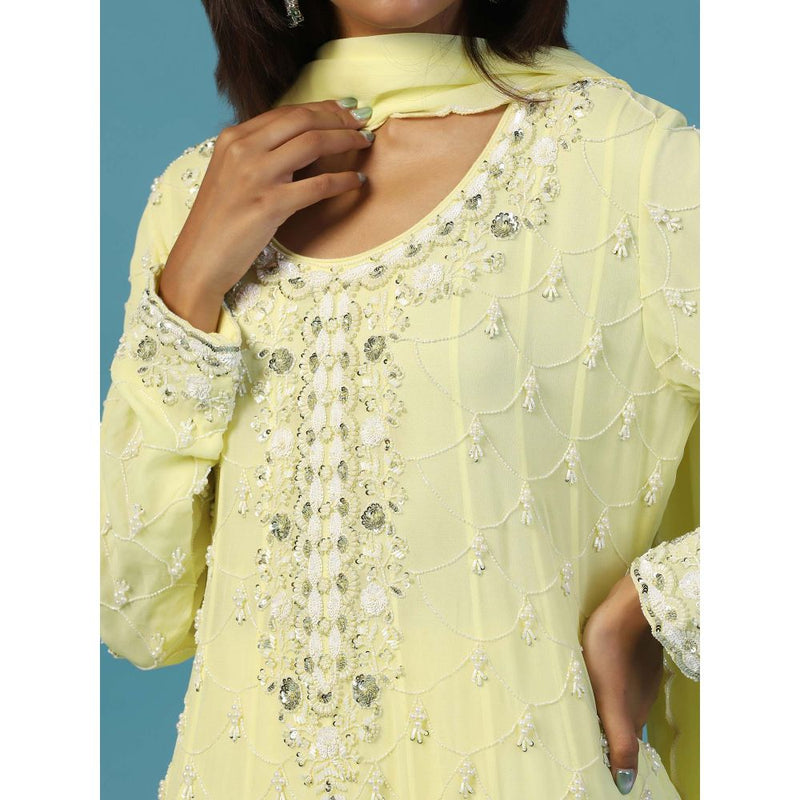 "Two Sisters" by Gyans Lemon Yellow Anarkali Kurta With Churidar Pant and Dupatta (Set of 3)