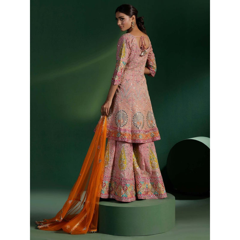 "Two Sisters" by Gyans Blush Pink Embroidered Kurta with Sharara and Dupatta (Set of 3)