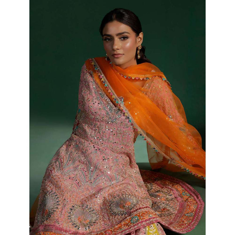 "Two Sisters" by Gyans Blush Pink Embroidered Kurta with Sharara and Dupatta (Set of 3)