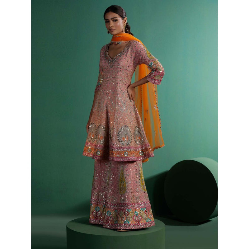 "Two Sisters" by Gyans Blush Pink Embroidered Kurta with Sharara and Dupatta (Set of 3)