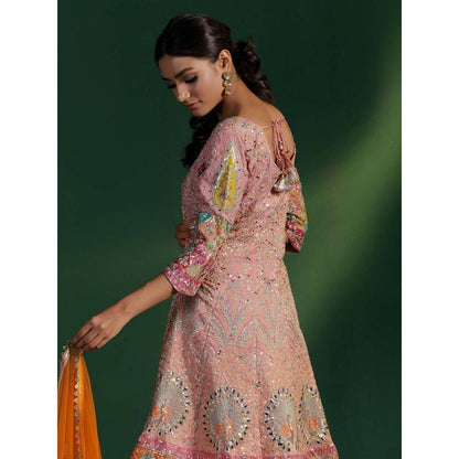 "Two Sisters" by Gyans Blush Pink Embroidered Kurta with Sharara and Dupatta (Set of 3)