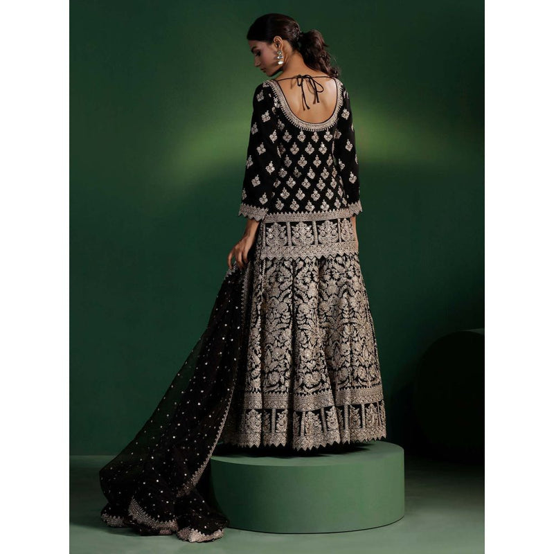 "Two Sisters" by Gyans Black Sequins Zari Work Kurti with Lehenga and Dupatta (Set of 3)