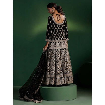 "Two Sisters" by Gyans Black Sequins Zari Work Kurti with Lehenga and Dupatta (Set of 3)