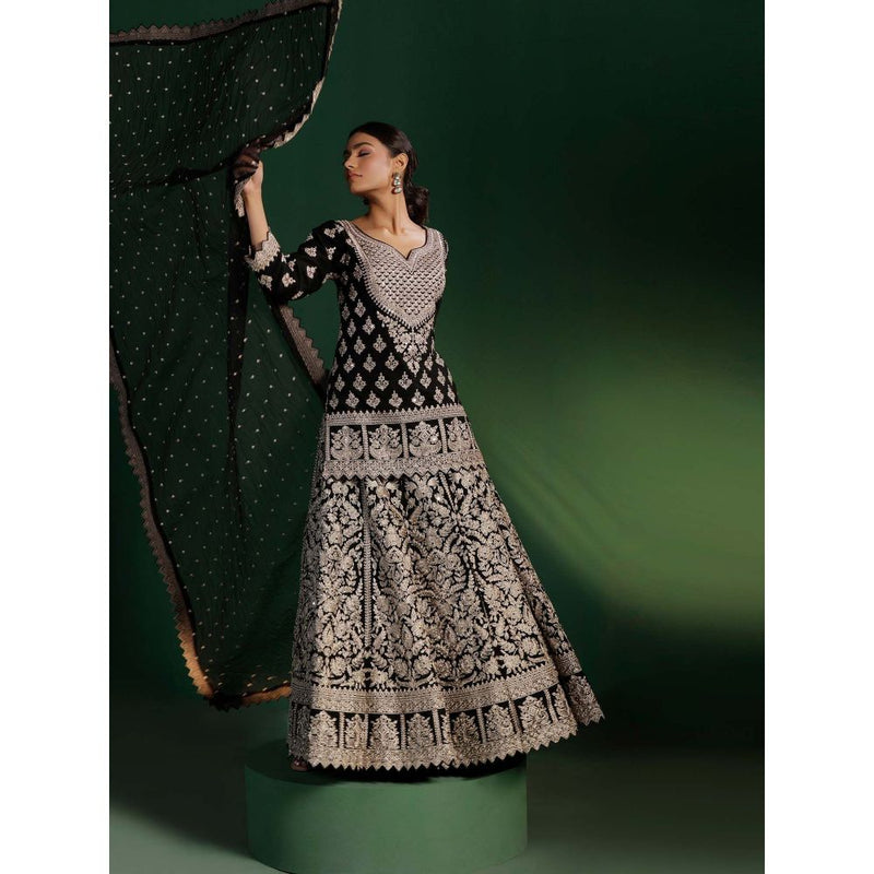 "Two Sisters" by Gyans Black Sequins Zari Work Kurti with Lehenga and Dupatta (Set of 3)