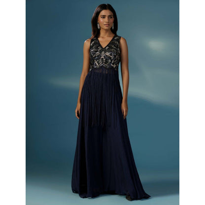 "Two Sisters" by Gyans Navy Blue Fringed Kurta with Sharara (Set of 2)