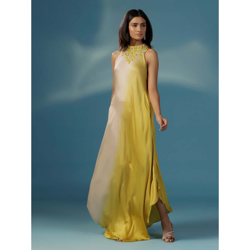 "Two Sisters" by Gyans Dove Grey And Yellow Sundowner Dress