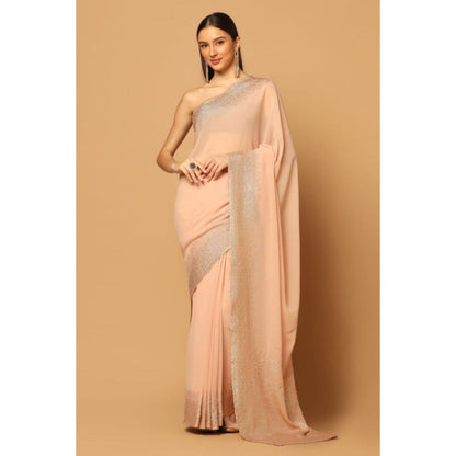 "Two Sisters" by Gyans Peach Embroidered Sequins Saree with Unstitched Blouse