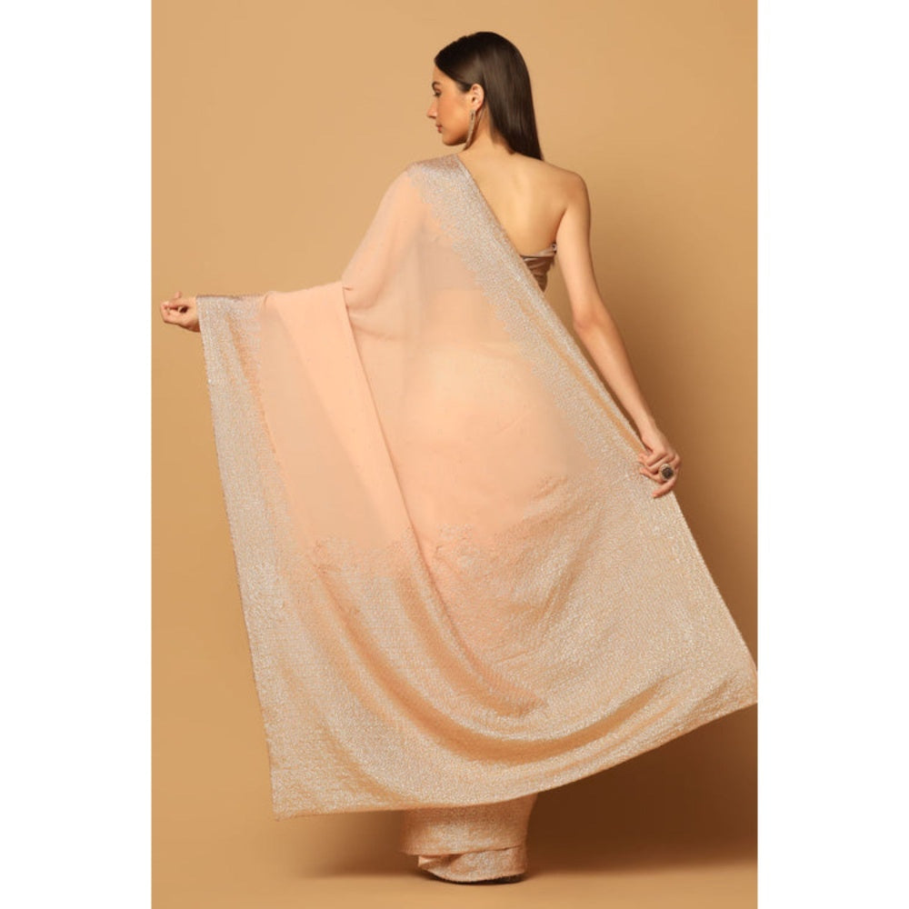 "Two Sisters" by Gyans Peach Embroidered Sequins Saree with Unstitched Blouse