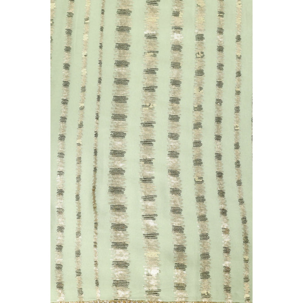 "Two Sisters" by Gyans Green Georgette Embroidered Pre-draped Saree with Unstitched Blouse