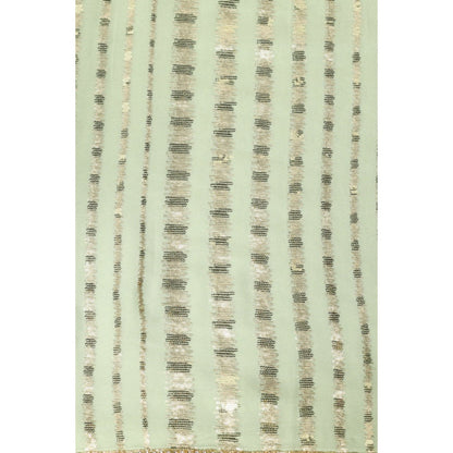 "Two Sisters" by Gyans Green Georgette Embroidered Pre-draped Saree with Unstitched Blouse