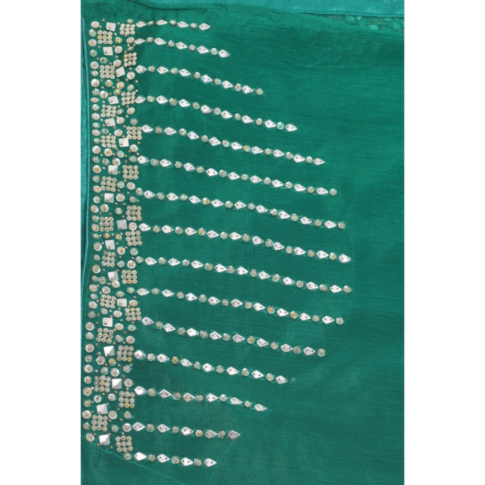 "Two Sisters" by Gyans Green Embroidered and Embellished Saree with Unstitched Blouse