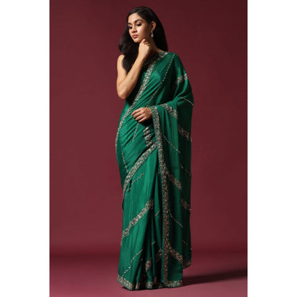 "Two Sisters" by Gyans Green Embroidered and Embellished Saree with Unstitched Blouse