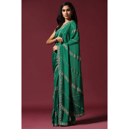 "Two Sisters" by Gyans Green Embroidered and Embellished Saree with Unstitched Blouse