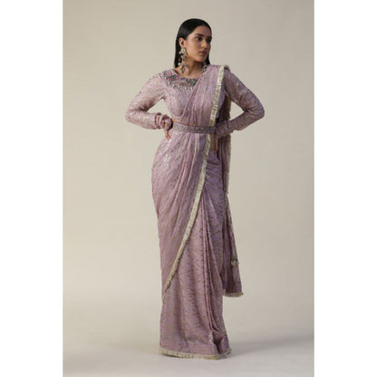 "Two Sisters" by Gyans Pink Georgette Pre Draped Saree with Stitched Blouse