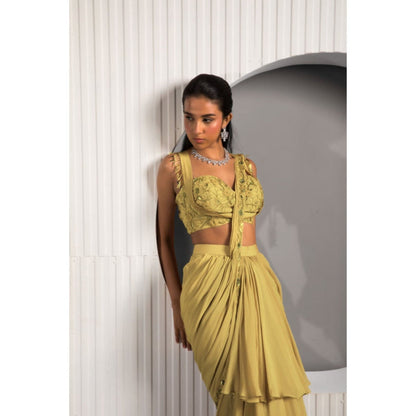 "Two Sisters" by Gyans The Gold Fusion Saree with Stitched Blouse