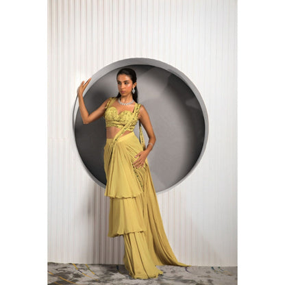 "Two Sisters" by Gyans The Gold Fusion Saree with Stitched Blouse