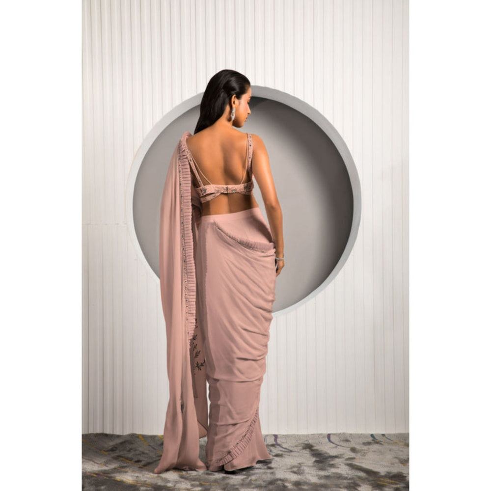 "Two Sisters" by Gyans Daisy Pink Saree with Stitched Blouse