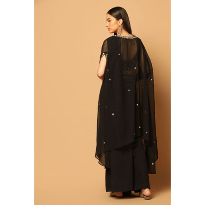 "Two Sisters" by Gyans Black Draped Saree with Stitched Blouse with Cape