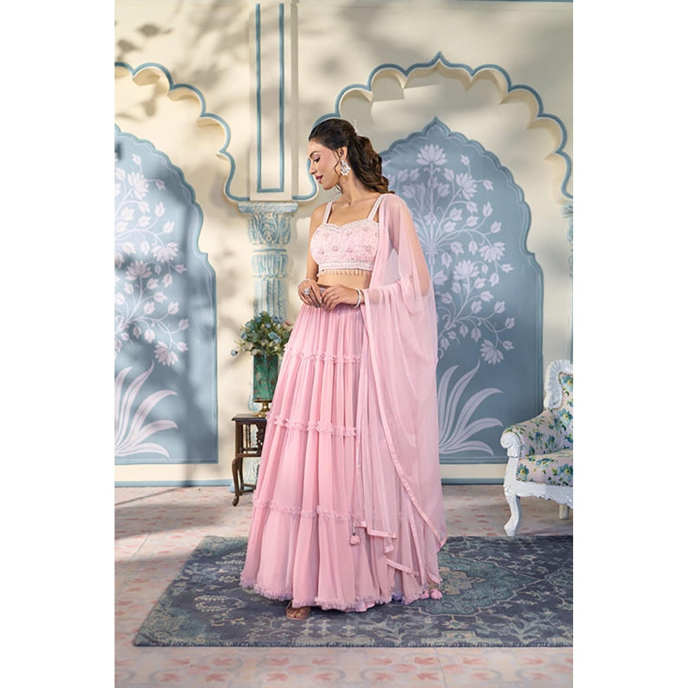 "Two Sisters" by Gyans Light Pink Lehenga Set With A Pearl Embellished Blouse