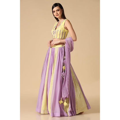 "Two Sisters" by Gyans Yellow Lehenga With Blouse And Dupatta