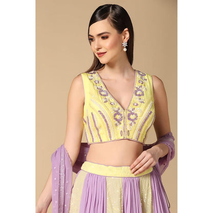 "Two Sisters" by Gyans Yellow Lehenga With Blouse And Dupatta