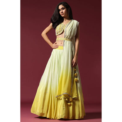 "Two Sisters" by Gyans Shaded Yellow Embroidered Ombre Lehenga Set