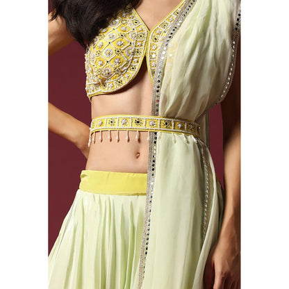 "Two Sisters" by Gyans Shaded Yellow Embroidered Ombre Lehenga Set