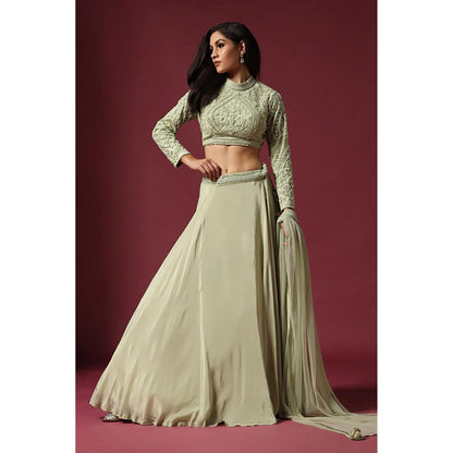 "Two Sisters" by Gyans Mint Green Embroidered Lehenga Set