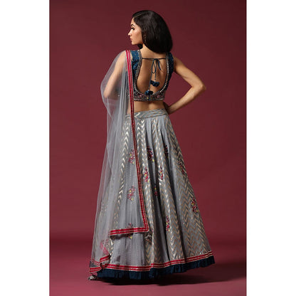 "Two Sisters" by Gyans Grey Embroidered Banarasi Lehenga Set