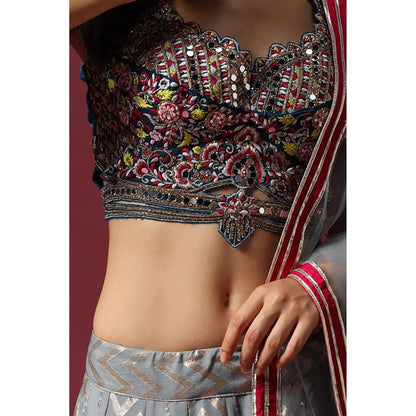 "Two Sisters" by Gyans Grey Embroidered Banarasi Lehenga Set