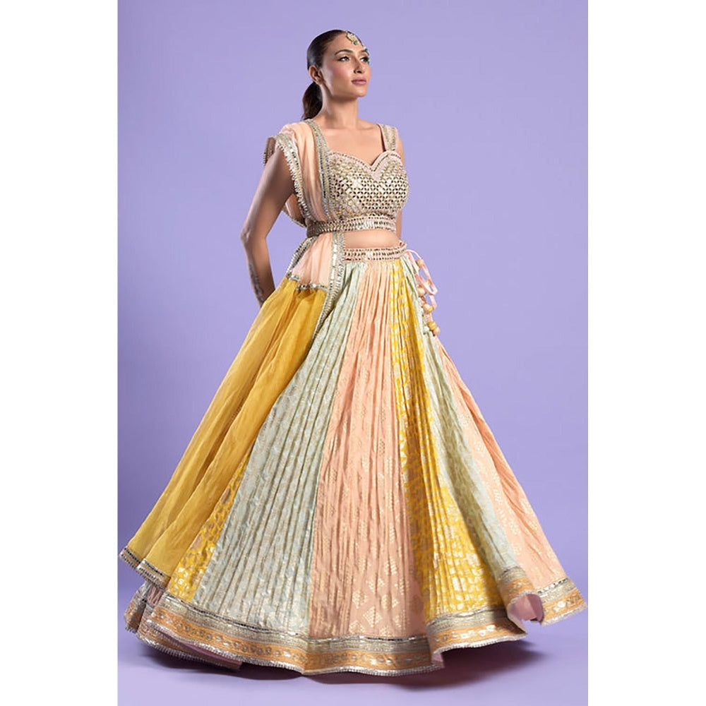 "Two Sisters" by Gyans Multi-Coloured Foil Printed Embellished Lehenga Set