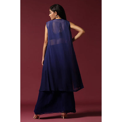 "Two Sisters" by Gyans Navy Blue Embroidered Georgette Cape Set