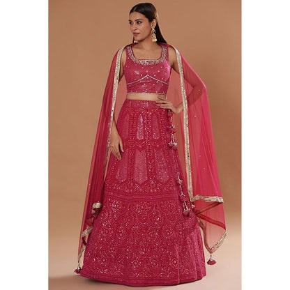 "Two Sisters" by Gyans Magenta Lehenga With Blouse And Dupatta