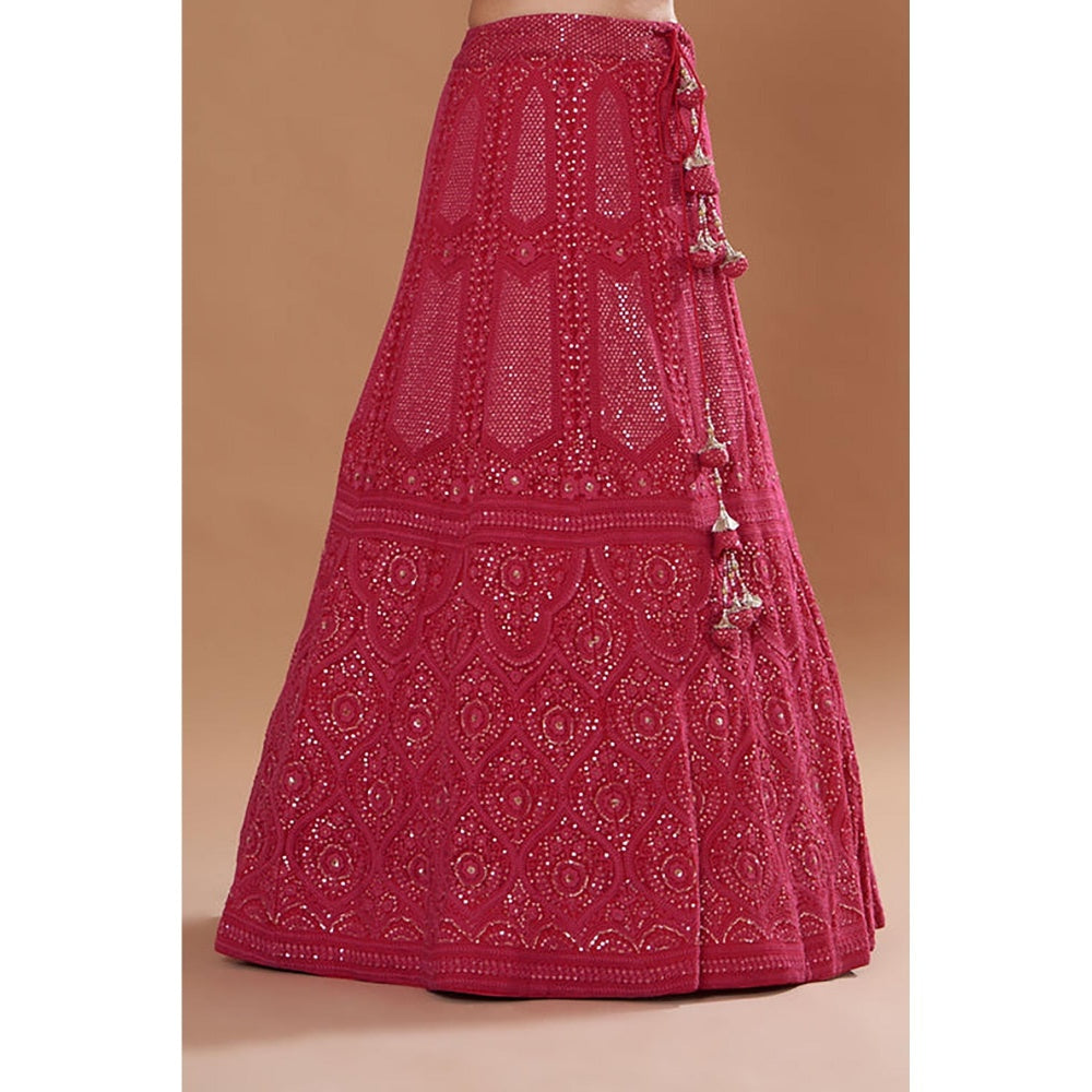 "Two Sisters" by Gyans Magenta Lehenga With Blouse And Dupatta