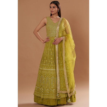 "Two Sisters" by Gyans Green Georgette Chikan Embroidered Kurta Set