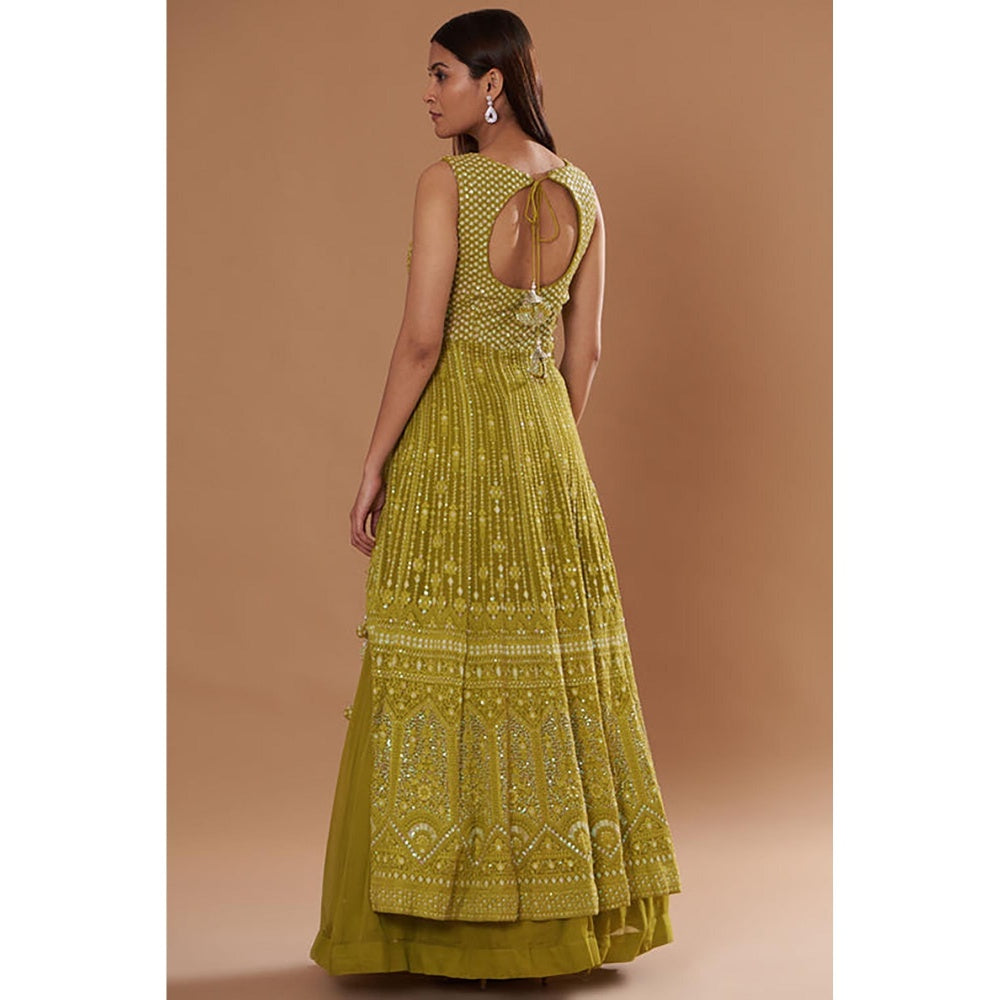 "Two Sisters" by Gyans Green Georgette Chikan Embroidered Kurta Set