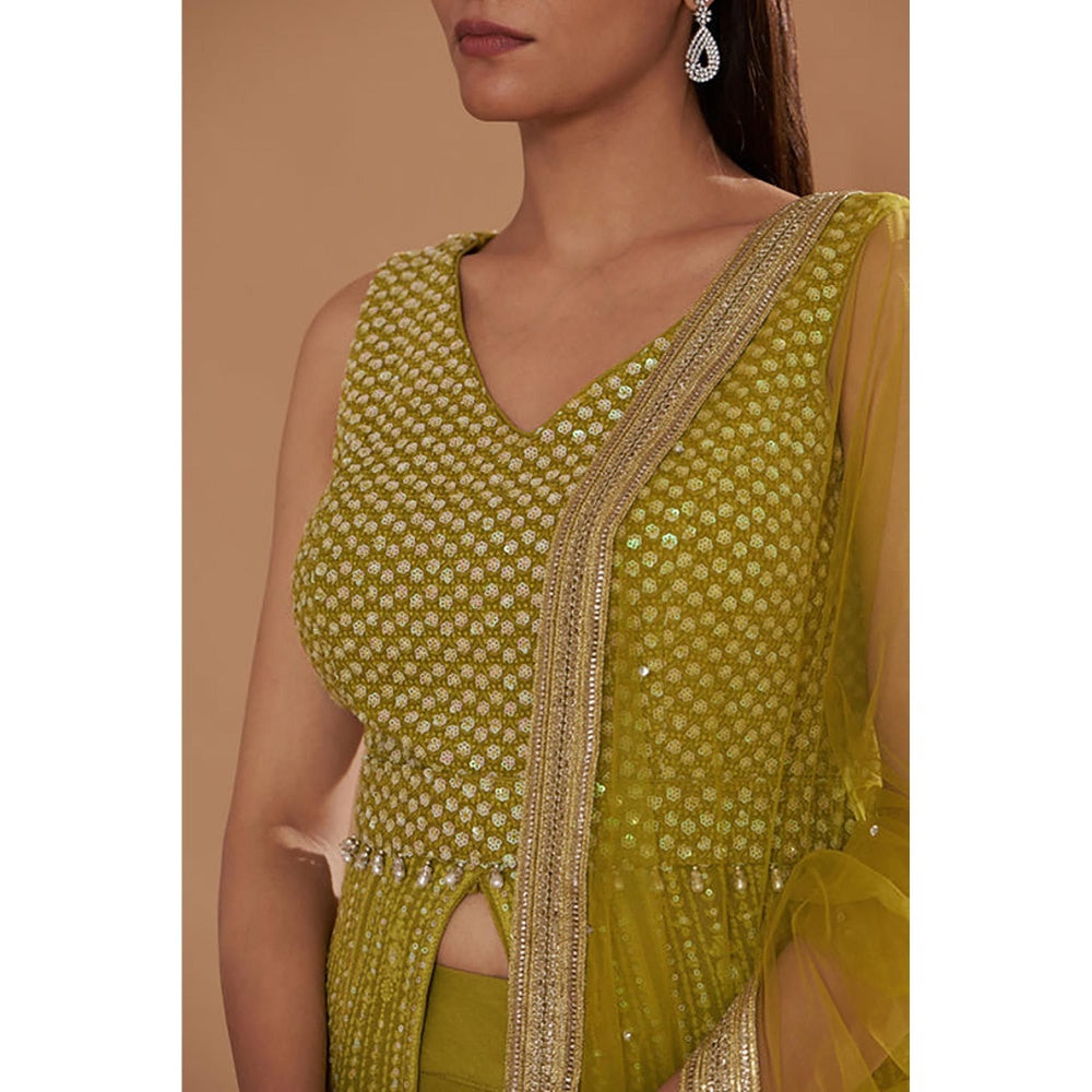 "Two Sisters" by Gyans Green Georgette Chikan Embroidered Kurta Set