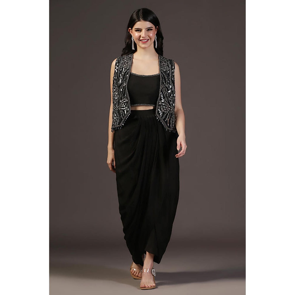 "Two Sisters" by Gyans Cropped Jacket With Crop Top And Draped Skirt