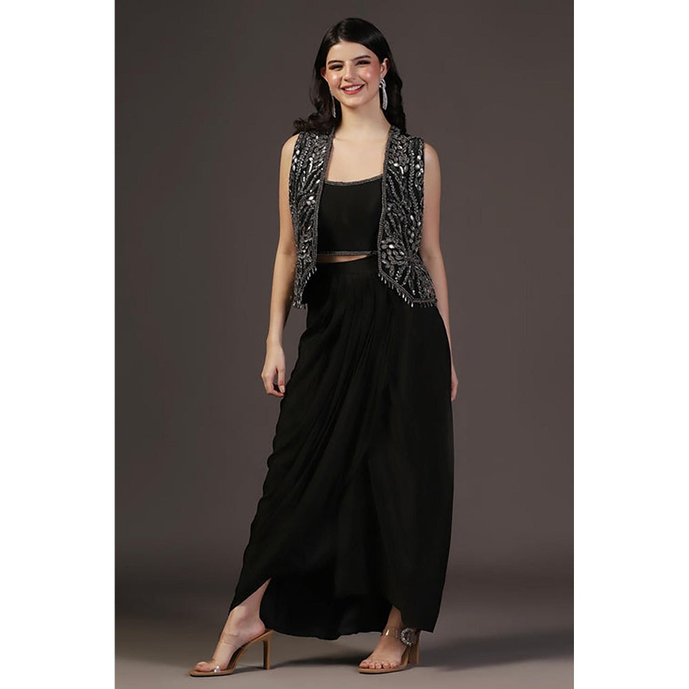 "Two Sisters" by Gyans Cropped Jacket With Crop Top And Draped Skirt