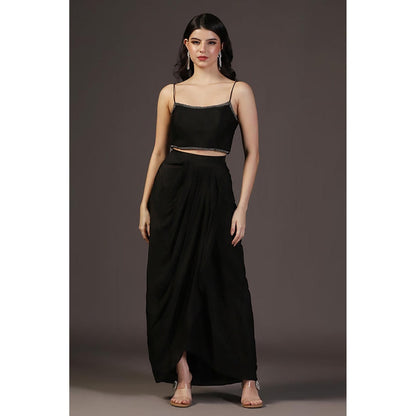 "Two Sisters" by Gyans Cropped Jacket With Crop Top And Draped Skirt