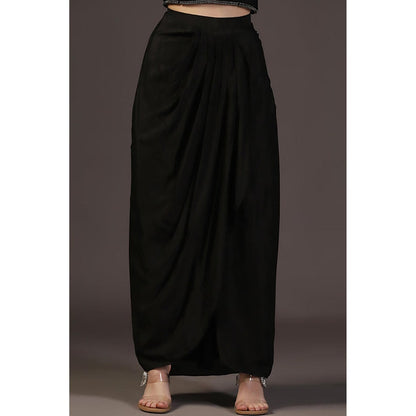 "Two Sisters" by Gyans Cropped Jacket With Crop Top And Draped Skirt