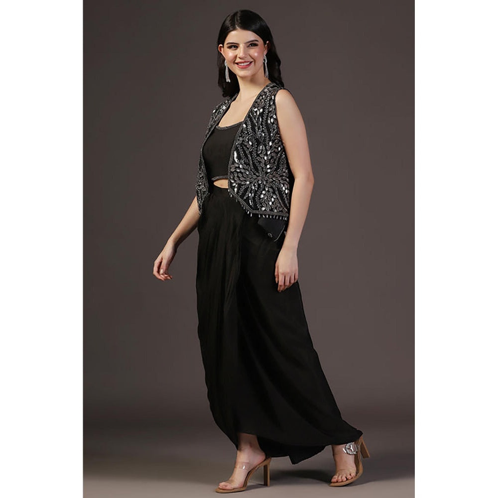 "Two Sisters" by Gyans Cropped Jacket With Crop Top And Draped Skirt